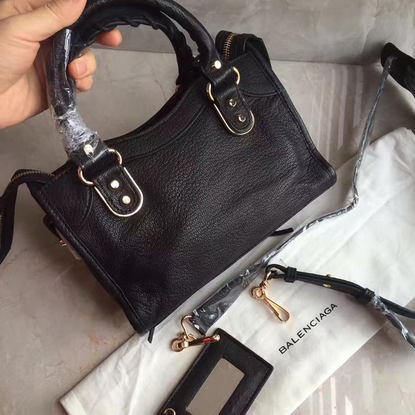 Balenciaga Metallic Edge Mini City Bag in Black Shiny Grained Goatskin with Gold Metal For Sale