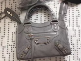 Balenciaga Metallic Edge Mini City Bag in Grey Shiny Grained Goatskin with Gold Metal For Sale