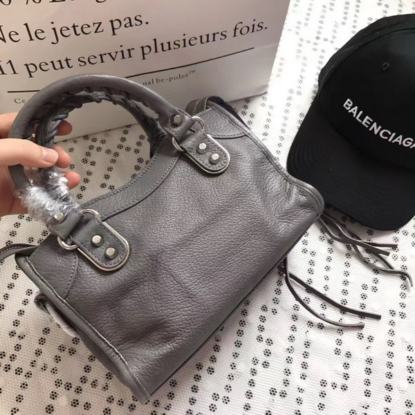 Balenciaga Metallic Edge Mini City Bag in Grey Shiny Grained Goatskin with Gold Metal For Sale