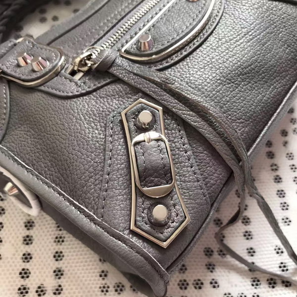 Balenciaga Metallic Edge Mini City Bag in Grey Shiny Grained Goatskin with Gold Metal For Sale