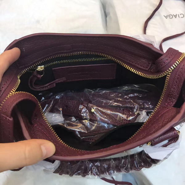 Balenciaga Metallic Edge Mini City Bag in Oxblood Shiny Grained Goatskin with Gold Metal For Sale