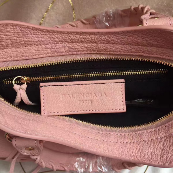 Balenciaga Metallic Edge Mini City Bag in Pink Shiny Grained Goatskin with Gold Metal For Sale