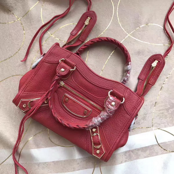 Balenciaga Metallic Edge Mini City Bag in Red Shiny Grained Goatskin with Gold Metal For Sale