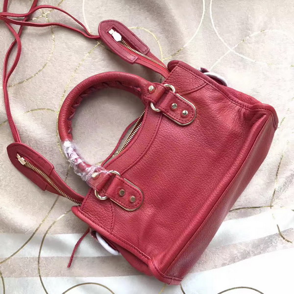 Balenciaga Metallic Edge Mini City Bag in Red Shiny Grained Goatskin with Gold Metal For Sale