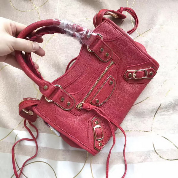 Balenciaga Metallic Edge Mini City Bag in Red Shiny Grained Goatskin with Gold Metal For Sale