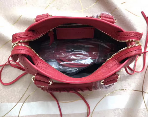 Balenciaga Metallic Edge Mini City Bag in Red Shiny Grained Goatskin with Gold Metal For Sale