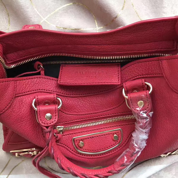 Balenciaga Metallic Edge Mini City Bag in Red Shiny Grained Goatskin with Gold Metal For Sale