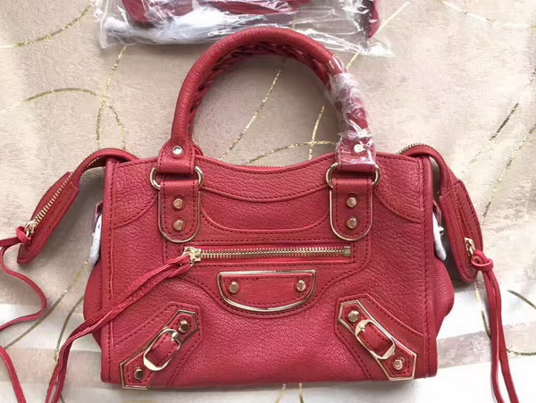 Balenciaga Metallic Edge Mini City Bag in Red Shiny Grained Goatskin with Gold Metal For Sale