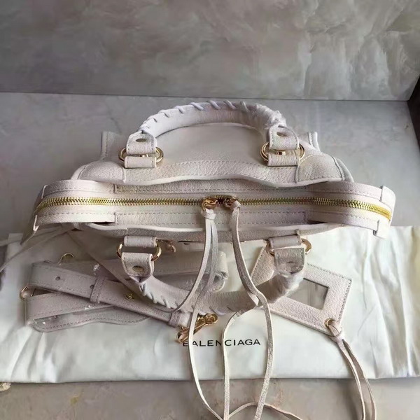 Balenciaga Metallic Edge Mini City Bag in White Shiny Grained Goatskin with Gold Metal For Sale