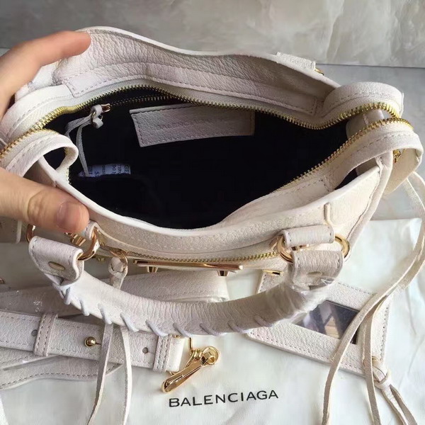 Balenciaga Metallic Edge Mini City Bag in White Shiny Grained Goatskin with Gold Metal For Sale