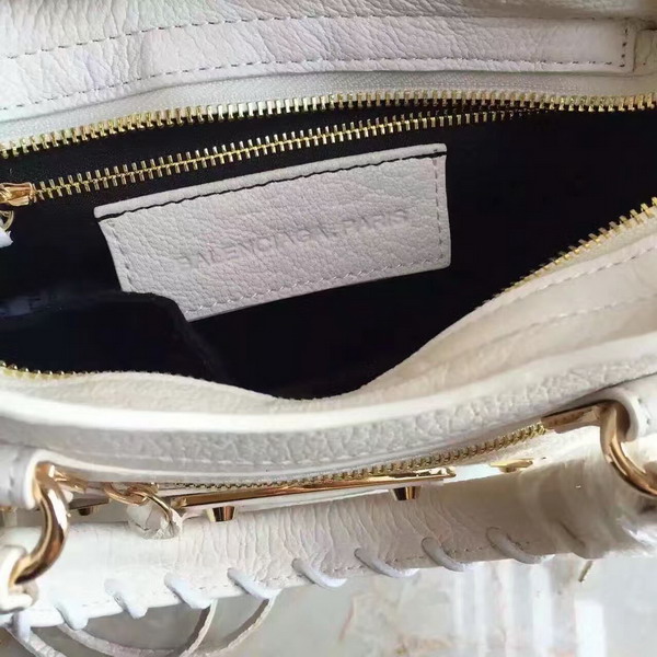 Balenciaga Metallic Edge Mini City Bag in White Shiny Grained Goatskin with Gold Metal For Sale