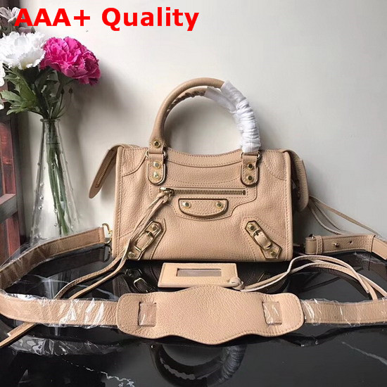 Balenciaga Metallic Edge Mini City Beige Goatskin Replica