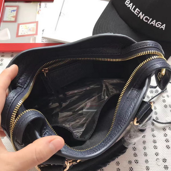 Balenciaga Metallic Edge Mini City Handbag in Midnight Blue Shiny Grained Goatskin with Gold Metal For Sale