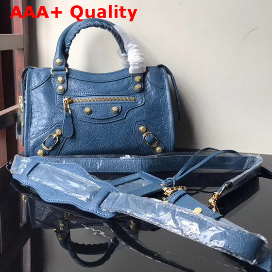 Balenciaga Mini City Bag New Blue Crackle Lambskin Replica