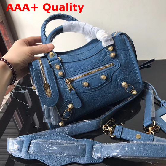 Balenciaga Mini City Bag New Blue Crackle Lambskin Replica