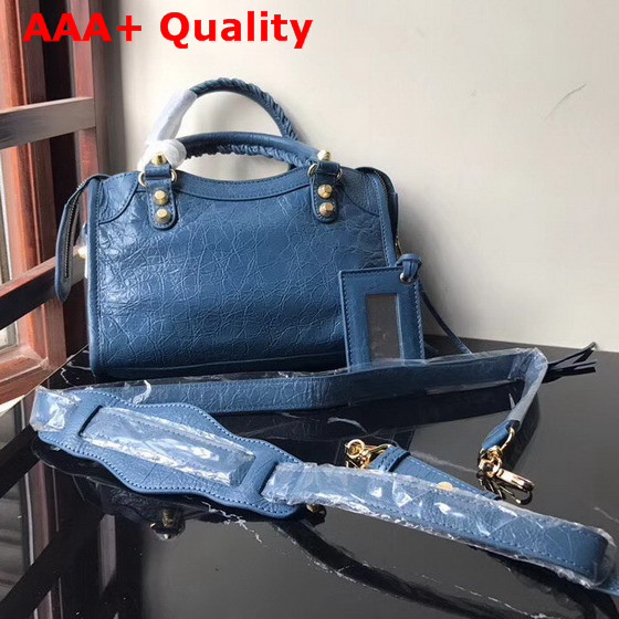 Balenciaga Mini City Bag New Blue Crackle Lambskin Replica