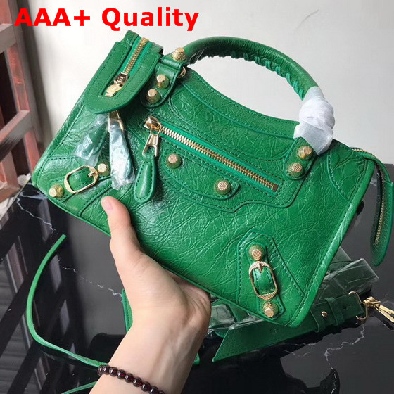 Balenciaga Mini City Bag in Green Crackle Lambskin Replica