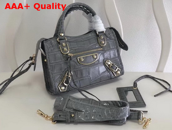 Balenciaga Mini Metallic Edge City Handbag Grey Crocodile Effect Replica