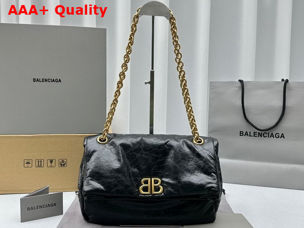 Balenciaga Monaco Small Chain Bag in Black Arena Calfskin Replica