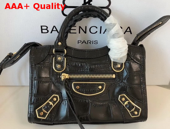 Balenciaga Nano Metallic Edge City Bag Black Crocodile Effect Replica