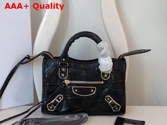 Balenciaga Nano Metallic Edge City Bag Black Crocodile Effect Replica