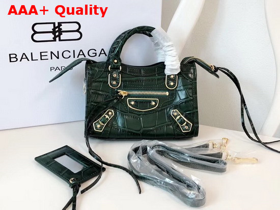 Balenciaga Nano Metallic Edge City Bag Green Crocodile Effect Replica