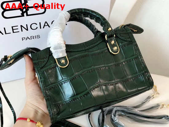 Balenciaga Nano Metallic Edge City Bag Green Crocodile Effect Replica