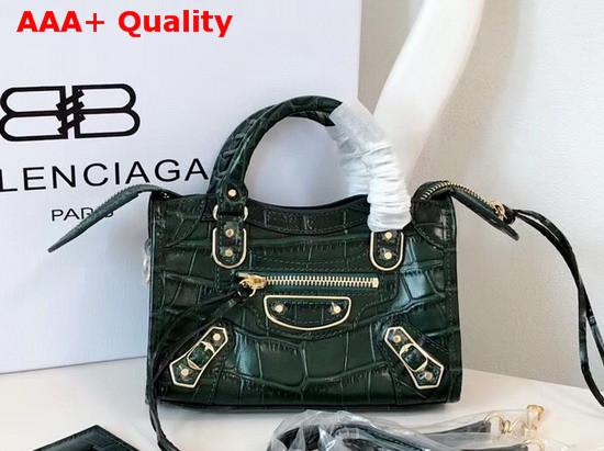 Balenciaga Nano Metallic Edge City Bag Green Crocodile Effect Replica