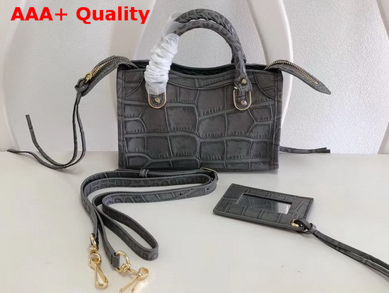 Balenciaga Nano Metallic Edge City Bag Grey Crocodile Effect Replica