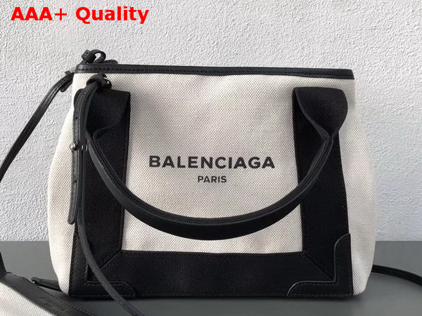 Balenciaga Navy Cabas S Cotton Canvas Summer Bag Natural Black Replica