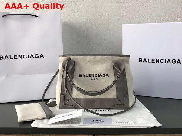 Balenciaga Navy Cabas S Cotton Canvas Summer Bag Natural Grey Replica