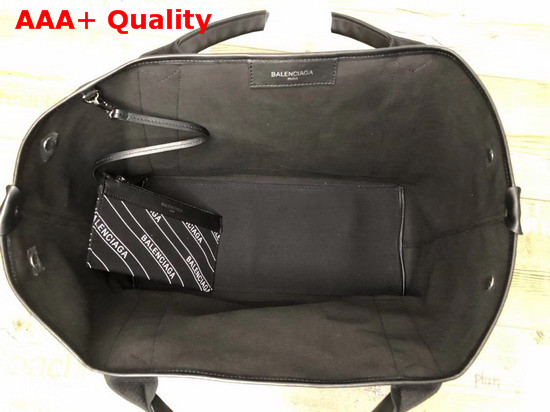 Balenciaga Navy Cabas S Stripe Logo Blackl and White Replica