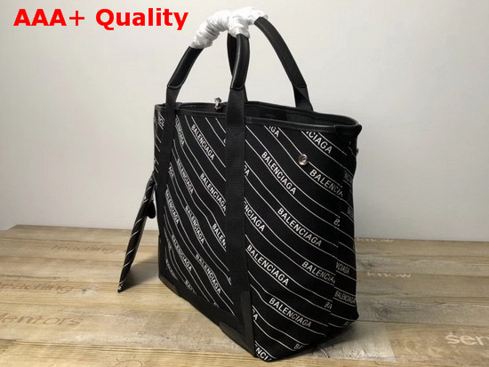 Balenciaga Navy Cabas XS Stripe Logo Black and White Replica