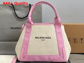 Balenciaga Navy Small Cabas in Light Beige Cotton Canvas and Pink Calfskin Replica