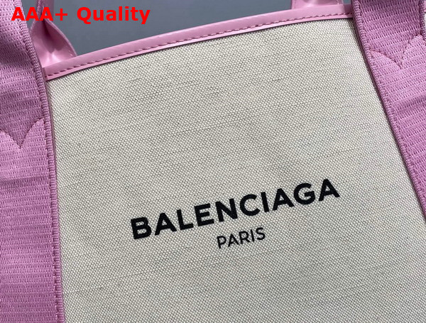 Balenciaga Navy Small Cabas in Light Beige Cotton Canvas and Pink Calfskin Replica