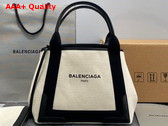 Balenciaga Navy Small Cabas in Off White Cotton Canvas and Black Calfskin Replica