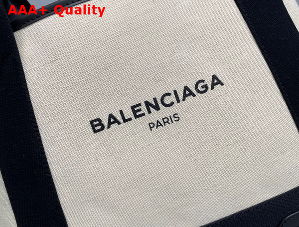 Balenciaga Navy Small Cabas in Off White Cotton Canvas and Black Calfskin Replica