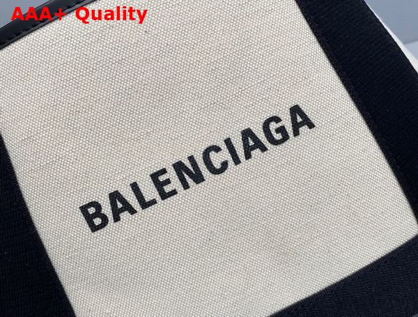 Balenciaga Navy XS Cabas in Light Beige Cotton Canvas and Black Calfskin Replica