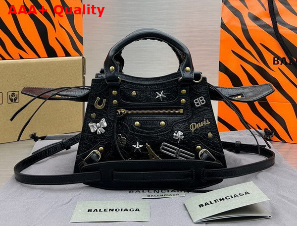 Balenciaga Neo Cagole XS Handbag in Black Arena Lambskin with Pins Replica