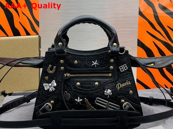 Balenciaga Neo Cagole XS Handbag in Black Arena Lambskin with Pins Replica