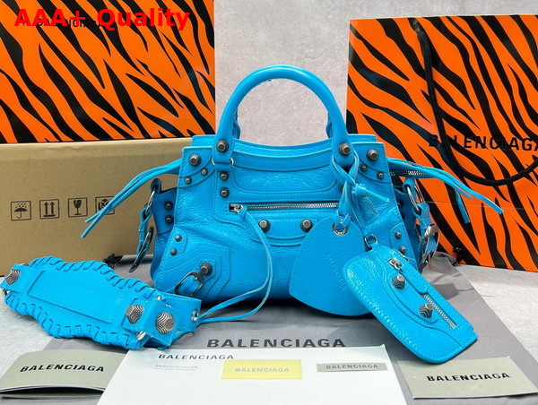 Balenciaga Neo Cagole XS Handbag in Blue Arena Lambskin Aged Silver Hardware Replica