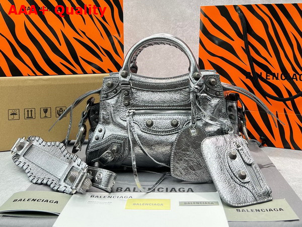 Balenciaga Neo Cagole XS Handbag in Dark Grey Arena Lambskin Aged Silver Hardware Replica