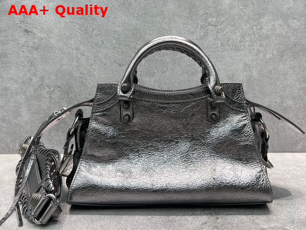 Balenciaga Neo Cagole XS Handbag in Dark Grey Arena Lambskin Aged Silver Hardware Replica