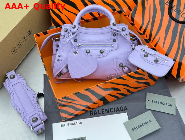 Balenciaga Neo Cagole XS Handbag in Light Purple Arena Lambskin Aged Silver Hardware Replica