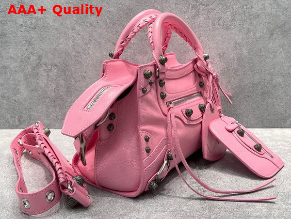 Balenciaga Neo Cagole XS Handbag in Pink Arena Lambskin Aged Silver Hardware Replica