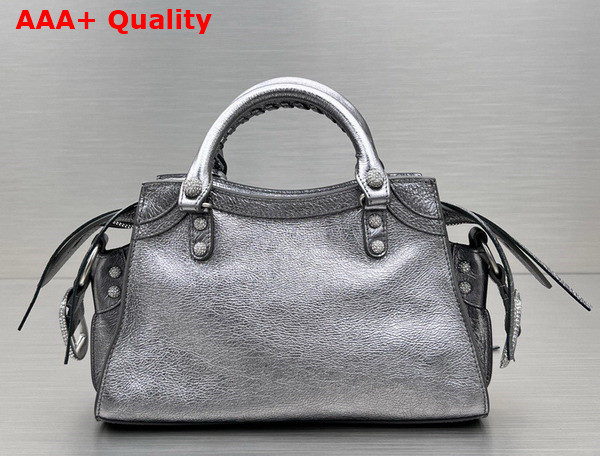 Balenciaga Neo Cagole XS Handbag in Silver Arena Lambskin Aged Silver Hardware with Rhinestones Replica