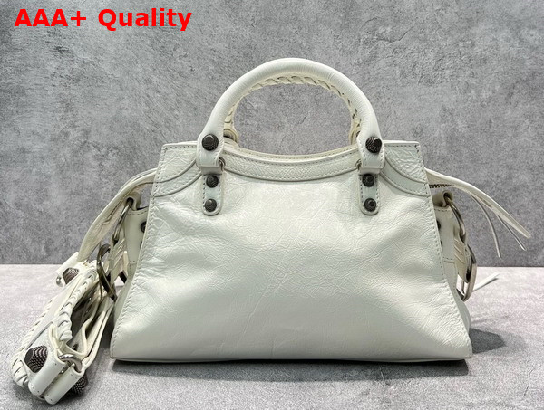 Balenciaga Neo Cagole XS Handbag in White Arena Lambskin Aged Silver Hardware Replica