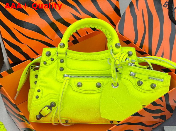 Balenciaga Neo Cagole XS Handbag in Yellow Arena Lambskin Aged Silver Hardware Replica