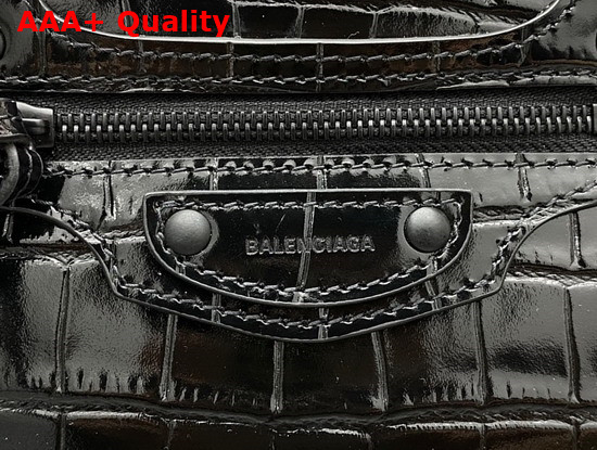 Balenciaga Neo Classic Mini Top Handle Bag in Black Shiny Crocodile Embossed Calfskin Black Hardware Replica