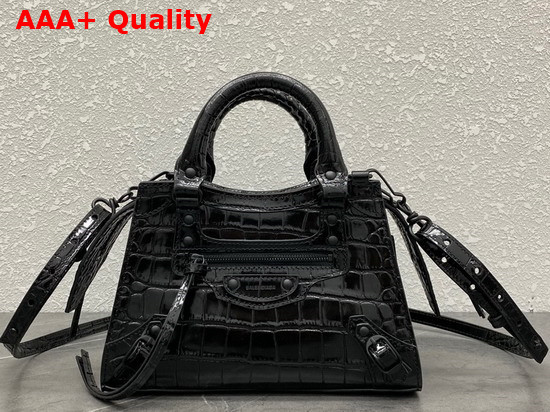 Balenciaga Neo Classic Mini Top Handle Bag in Black Shiny Crocodile Embossed Calfskin Black Hardware Replica